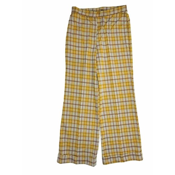 NOS 60s Plaid Knit High Rise Wide Leg Cuffed Flare Pants Disco